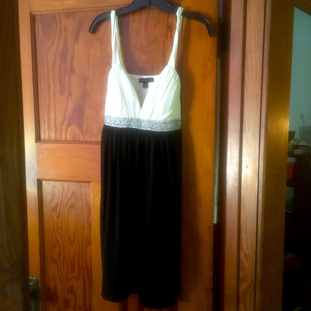 Black & cream spaghetti strap evening party dress
